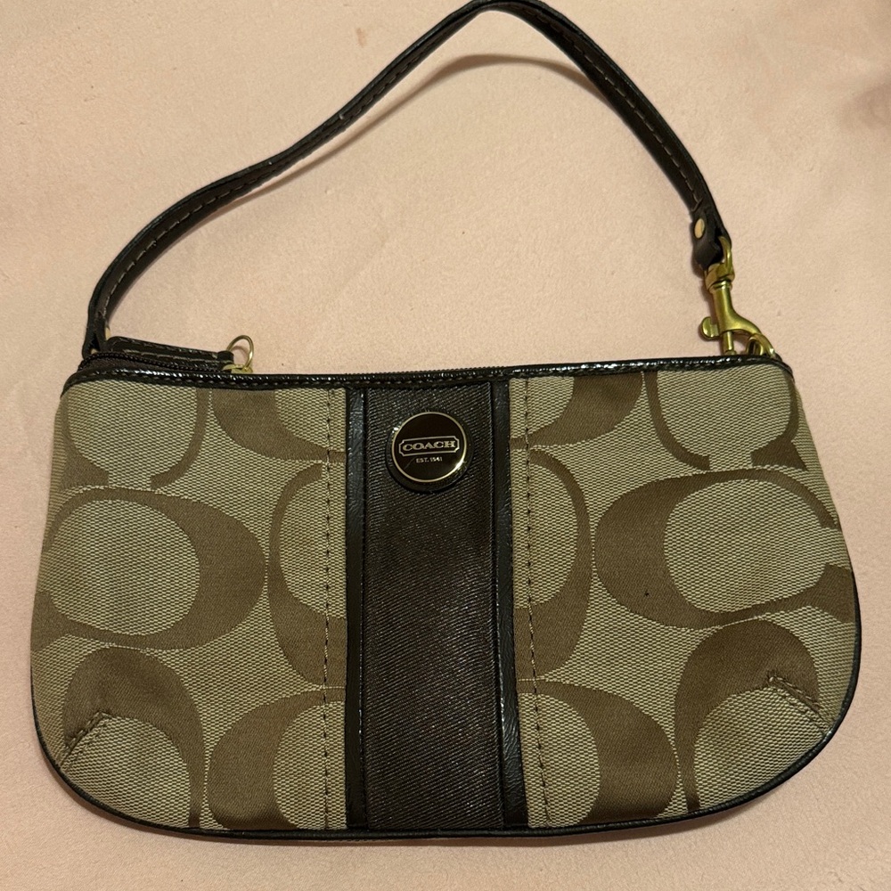 Coach Tan and Black Signature Wristlet